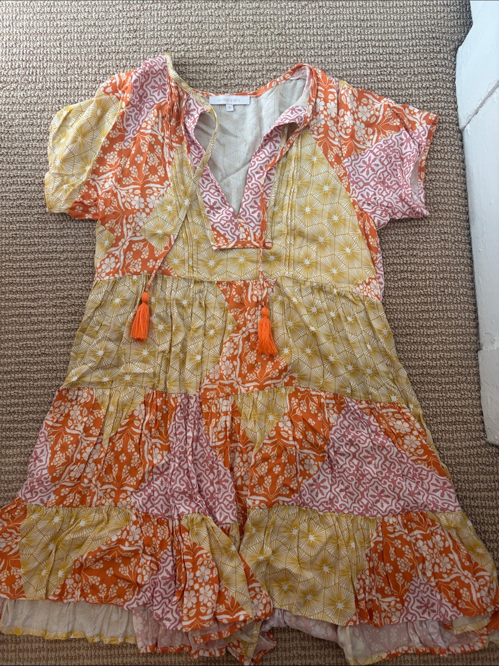 Olivaceous Orange & Yellow Patchwork Swing Dress
